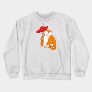 Cute Cat with Fly Agaric Mushroom Umbrella Graphic Design Crewneck Sweatshirt